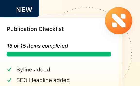 Graphic depicting a publishing tool with the WP Engine Newsroom platform icon with "new" badge