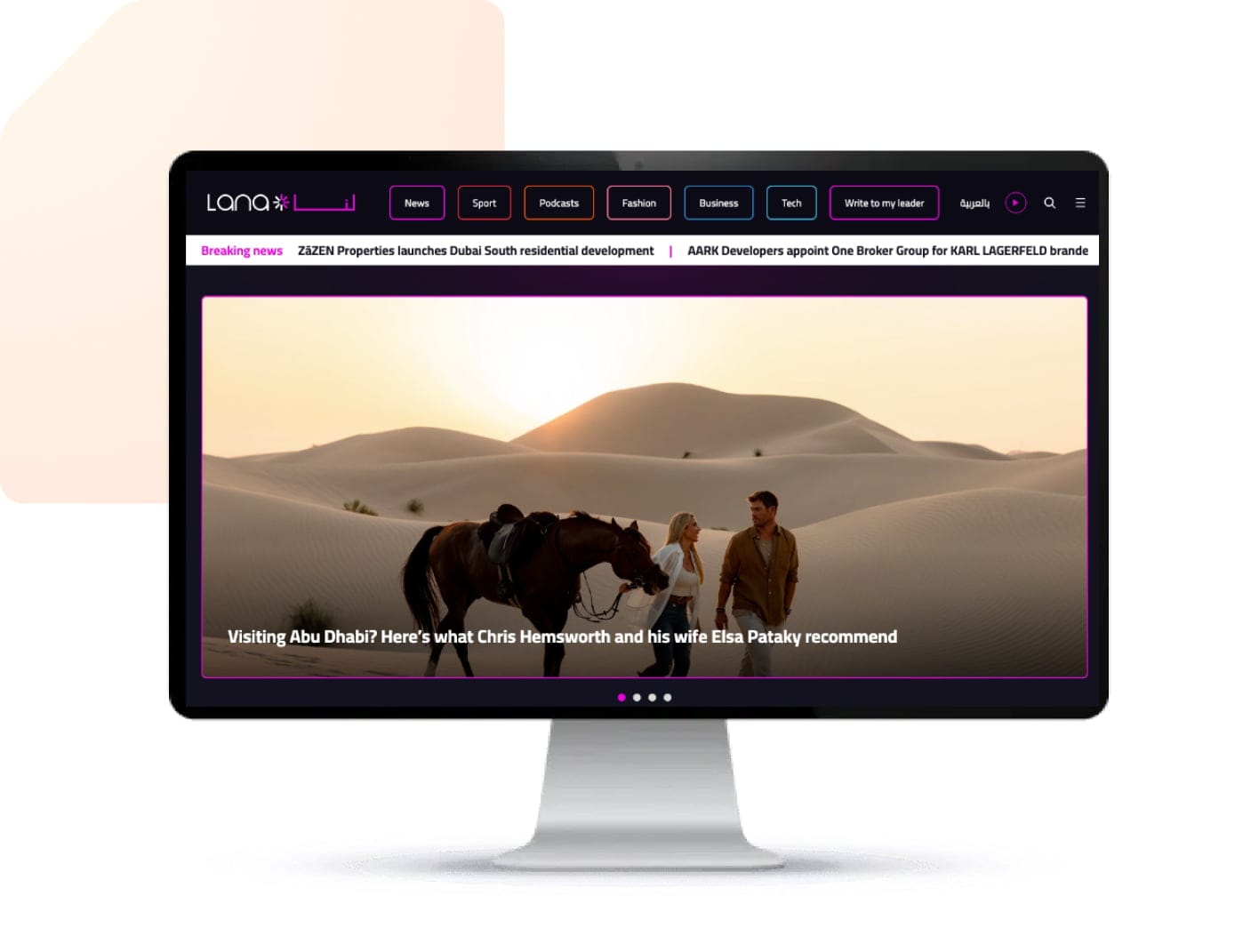 Laptop monitor displays a screenshot of the Lana home page